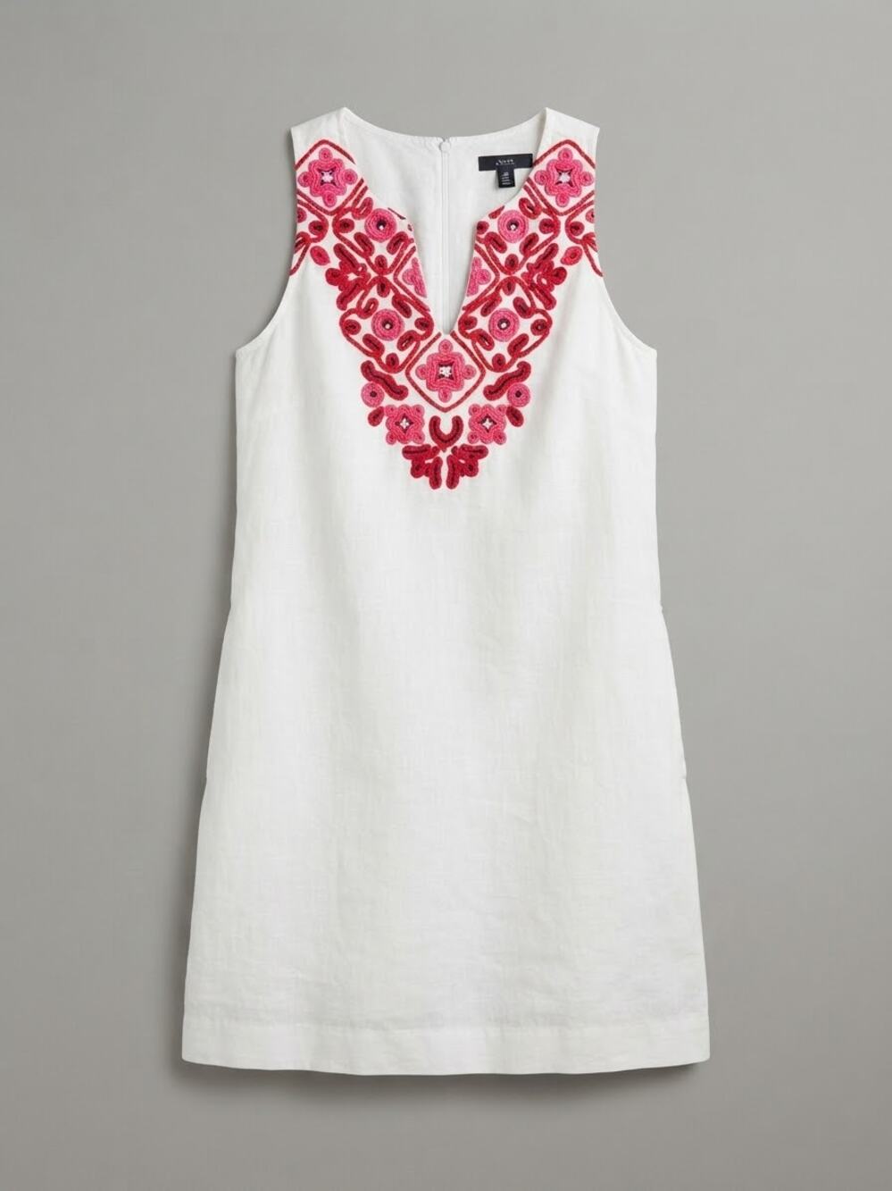J.Crew White Embroidered Linen Shift Dress Womens XS Sundress Resort Vacay